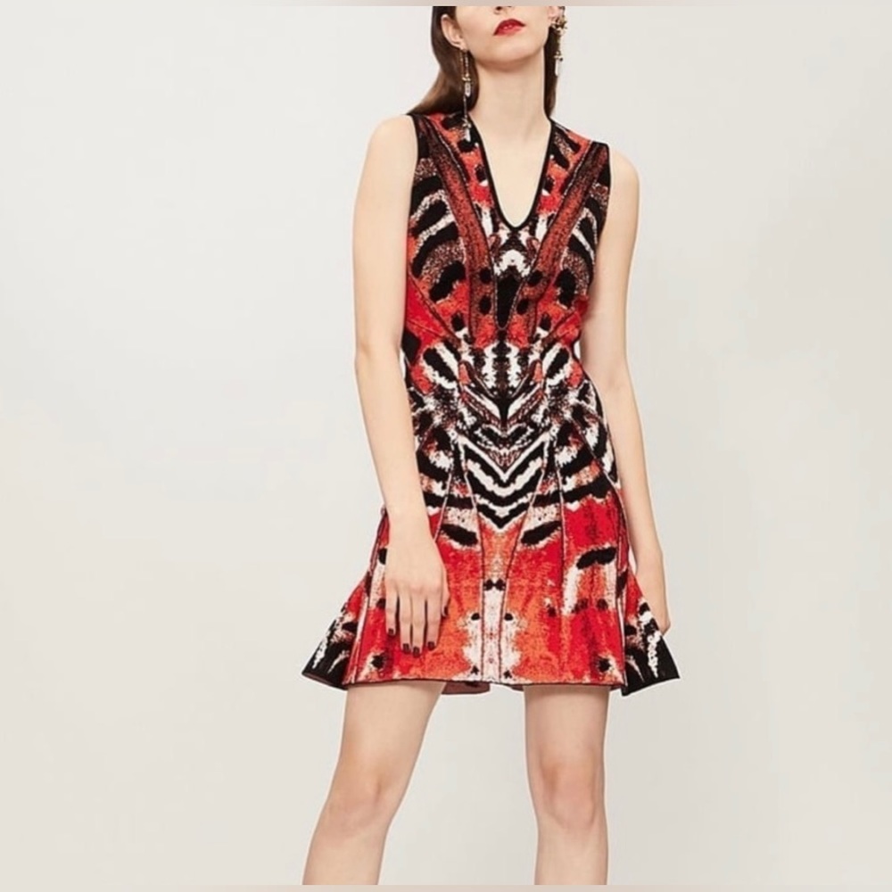 Alexander McQueen Butterfly Jacquard Red Dress